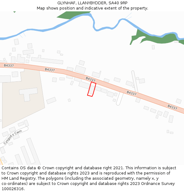 GLYNHAF, LLANYBYDDER, SA40 9RP: Location map and indicative extent of plot
