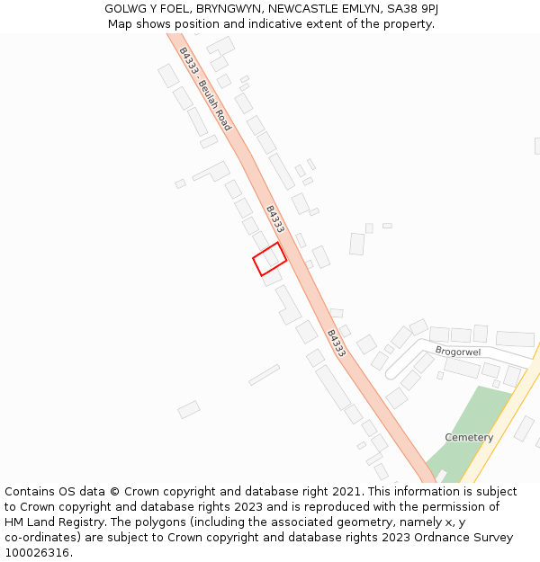 GOLWG Y FOEL, BRYNGWYN, NEWCASTLE EMLYN, SA38 9PJ: Location map and indicative extent of plot