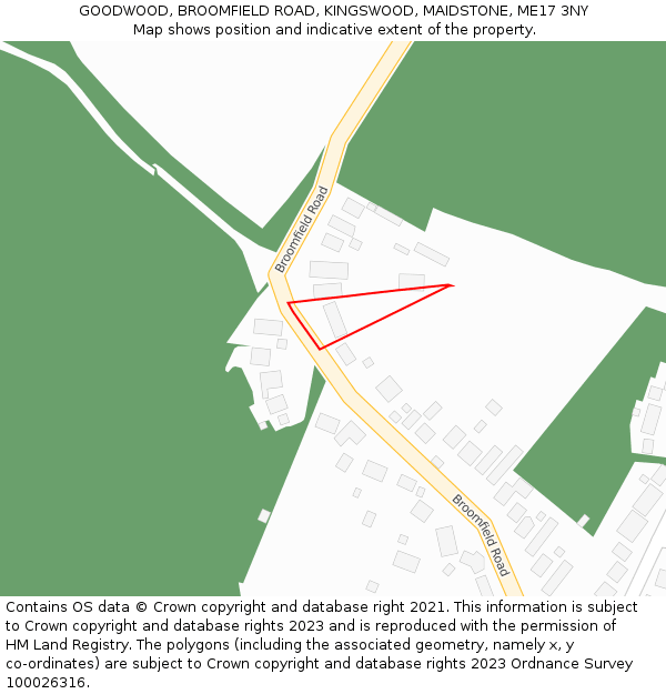 GOODWOOD, BROOMFIELD ROAD, KINGSWOOD, MAIDSTONE, ME17 3NY: Location map and indicative extent of plot