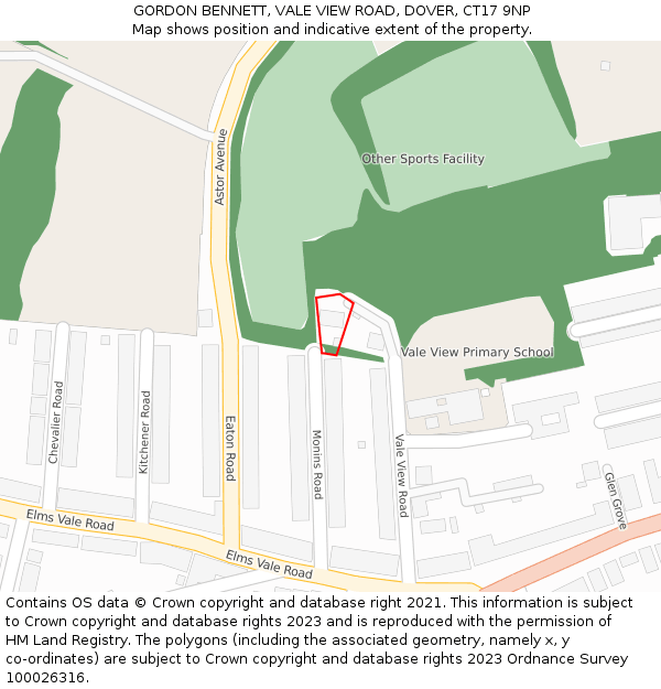 GORDON BENNETT, VALE VIEW ROAD, DOVER, CT17 9NP: Location map and indicative extent of plot