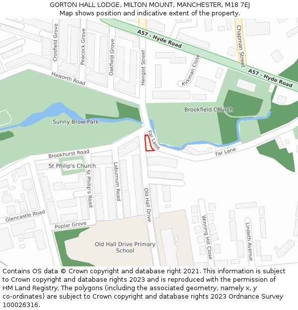 GORTON HALL LODGE, MILTON MOUNT, MANCHESTER, M18 7EJ: Location map and indicative extent of plot