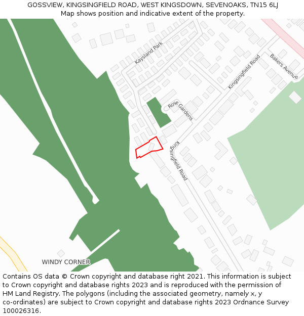 GOSSVIEW, KINGSINGFIELD ROAD, WEST KINGSDOWN, SEVENOAKS, TN15 6LJ: Location map and indicative extent of plot