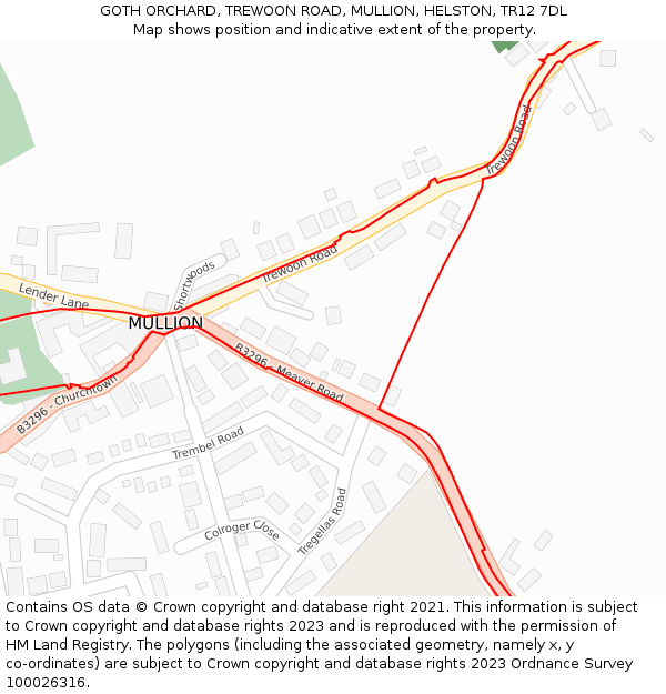 GOTH ORCHARD, TREWOON ROAD, MULLION, HELSTON, TR12 7DL: Location map and indicative extent of plot