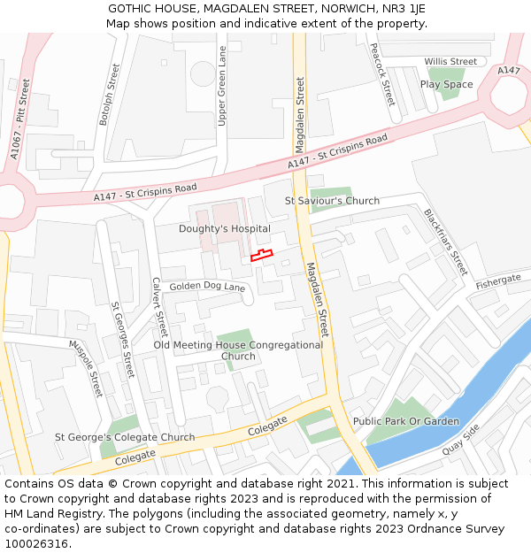 GOTHIC HOUSE, MAGDALEN STREET, NORWICH, NR3 1JE: Location map and indicative extent of plot
