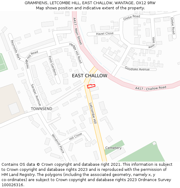 GRAMPIENS, LETCOMBE HILL, EAST CHALLOW, WANTAGE, OX12 9RW: Location map and indicative extent of plot