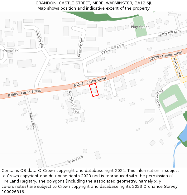 GRANDON, CASTLE STREET, MERE, WARMINSTER, BA12 6JL: Location map and indicative extent of plot