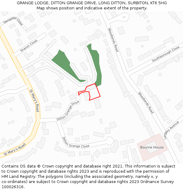 GRANGE LODGE, DITTON GRANGE DRIVE, LONG DITTON, SURBITON, KT6 5HG: Location map and indicative extent of plot