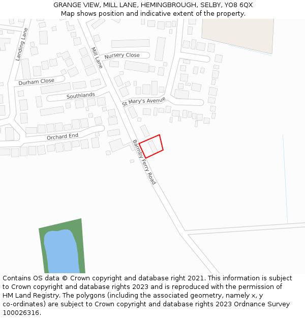GRANGE VIEW, MILL LANE, HEMINGBROUGH, SELBY, YO8 6QX: Location map and indicative extent of plot