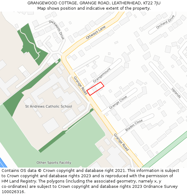 GRANGEWOOD COTTAGE, GRANGE ROAD, LEATHERHEAD, KT22 7JU: Location map and indicative extent of plot