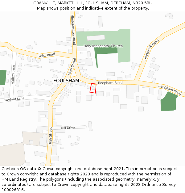 GRANVILLE, MARKET HILL, FOULSHAM, DEREHAM, NR20 5RU: Location map and indicative extent of plot
