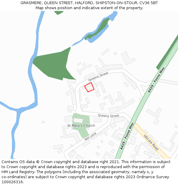 GRASMERE, QUEEN STREET, HALFORD, SHIPSTON-ON-STOUR, CV36 5BT: Location map and indicative extent of plot
