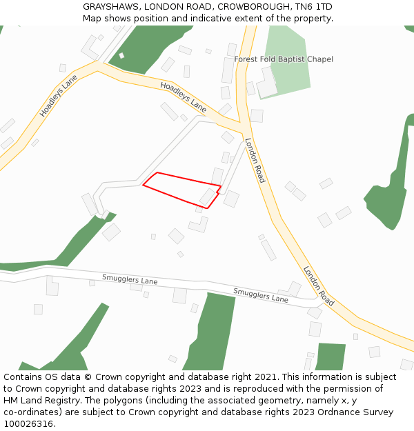 GRAYSHAWS, LONDON ROAD, CROWBOROUGH, TN6 1TD: Location map and indicative extent of plot