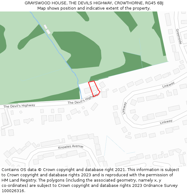 GRAYSWOOD HOUSE, THE DEVILS HIGHWAY, CROWTHORNE, RG45 6BJ: Location map and indicative extent of plot