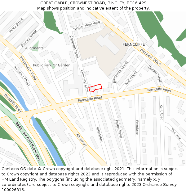 GREAT GABLE, CROWNEST ROAD, BINGLEY, BD16 4PS: Location map and indicative extent of plot