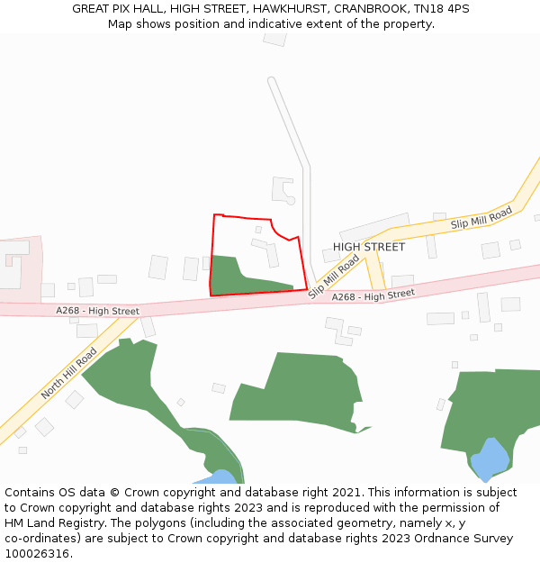GREAT PIX HALL, HIGH STREET, HAWKHURST, CRANBROOK, TN18 4PS: Location map and indicative extent of plot