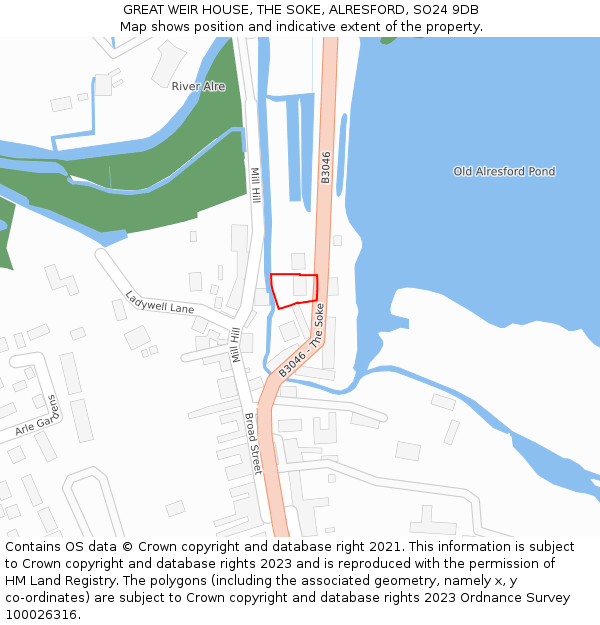 GREAT WEIR HOUSE, THE SOKE, ALRESFORD, SO24 9DB: Location map and indicative extent of plot