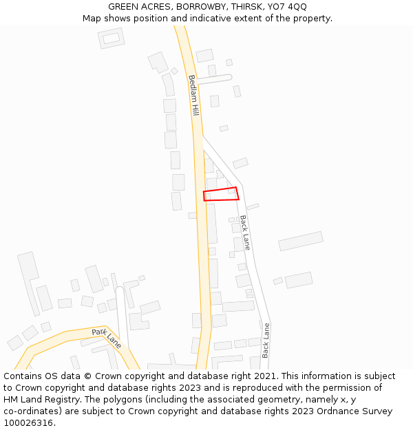 GREEN ACRES, BORROWBY, THIRSK, YO7 4QQ: Location map and indicative extent of plot