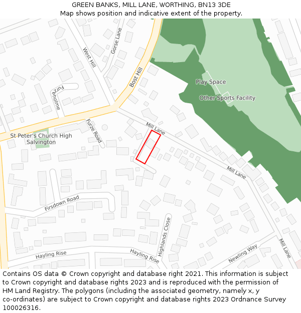 GREEN BANKS, MILL LANE, WORTHING, BN13 3DE: Location map and indicative extent of plot