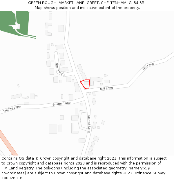 GREEN BOUGH, MARKET LANE, GREET, CHELTENHAM, GL54 5BL: Location map and indicative extent of plot