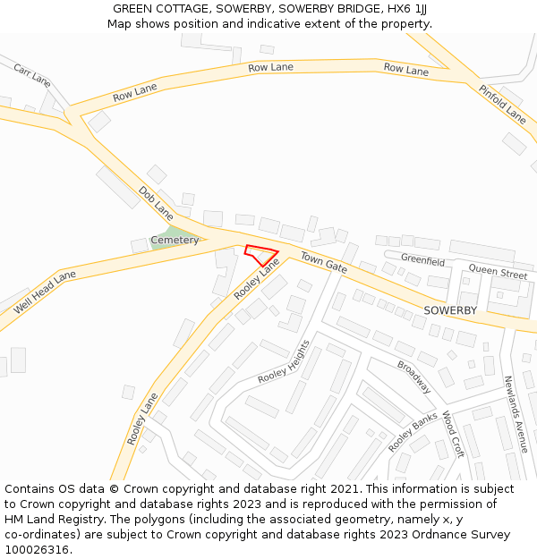 GREEN COTTAGE, SOWERBY, SOWERBY BRIDGE, HX6 1JJ: Location map and indicative extent of plot