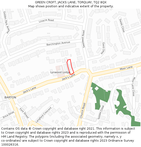 GREEN CROFT, JACKS LANE, TORQUAY, TQ2 8QX: Location map and indicative extent of plot