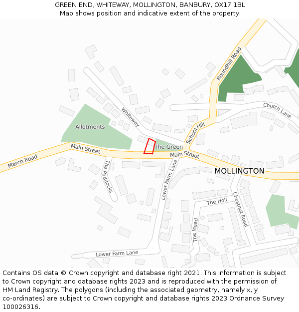 GREEN END, WHITEWAY, MOLLINGTON, BANBURY, OX17 1BL: Location map and indicative extent of plot
