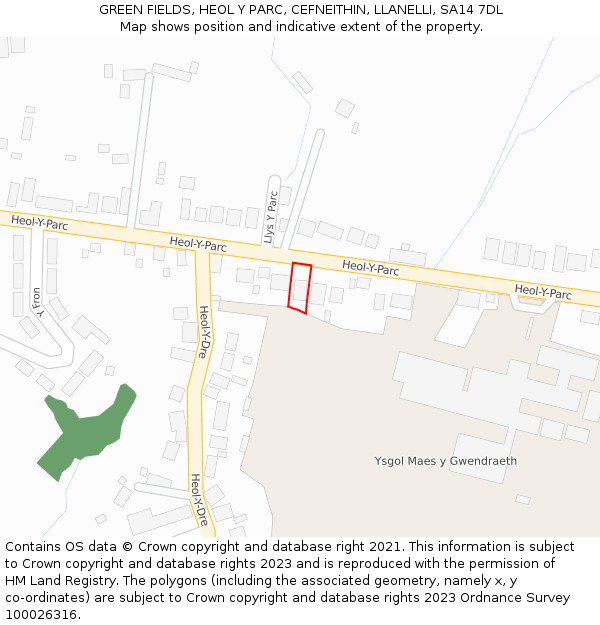 GREEN FIELDS, HEOL Y PARC, CEFNEITHIN, LLANELLI, SA14 7DL: Location map and indicative extent of plot