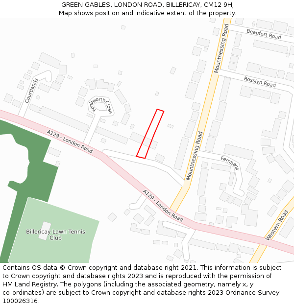 GREEN GABLES, LONDON ROAD, BILLERICAY, CM12 9HJ: Location map and indicative extent of plot