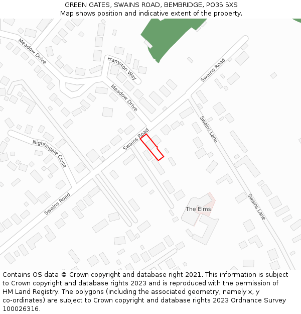 GREEN GATES, SWAINS ROAD, BEMBRIDGE, PO35 5XS: Location map and indicative extent of plot
