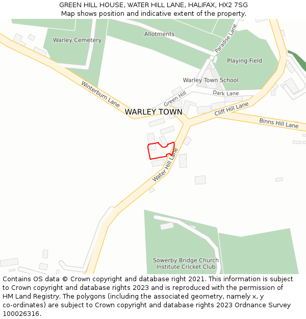 GREEN HILL HOUSE, WATER HILL LANE, HALIFAX, HX2 7SG: Location map and indicative extent of plot