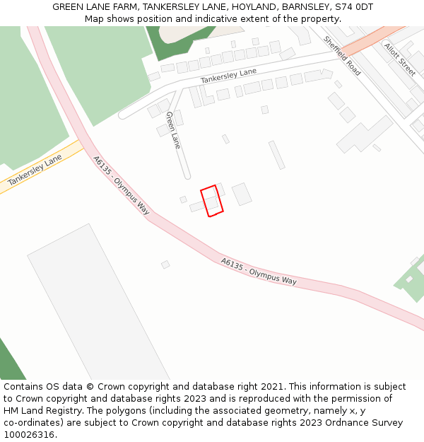 GREEN LANE FARM, TANKERSLEY LANE, HOYLAND, BARNSLEY, S74 0DT: Location map and indicative extent of plot