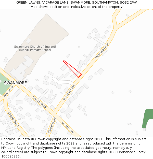 GREEN LAWNS, VICARAGE LANE, SWANMORE, SOUTHAMPTON, SO32 2PW: Location map and indicative extent of plot