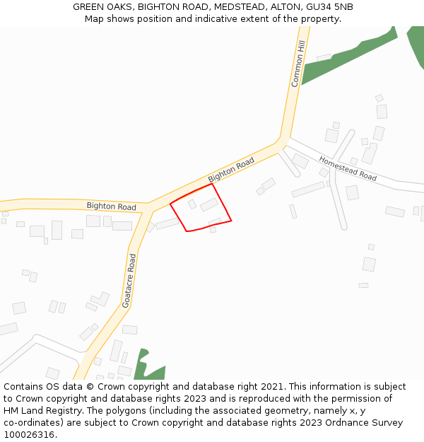 GREEN OAKS, BIGHTON ROAD, MEDSTEAD, ALTON, GU34 5NB: Location map and indicative extent of plot
