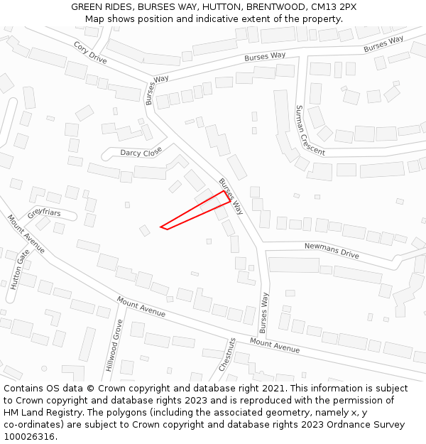 GREEN RIDES, BURSES WAY, HUTTON, BRENTWOOD, CM13 2PX: Location map and indicative extent of plot