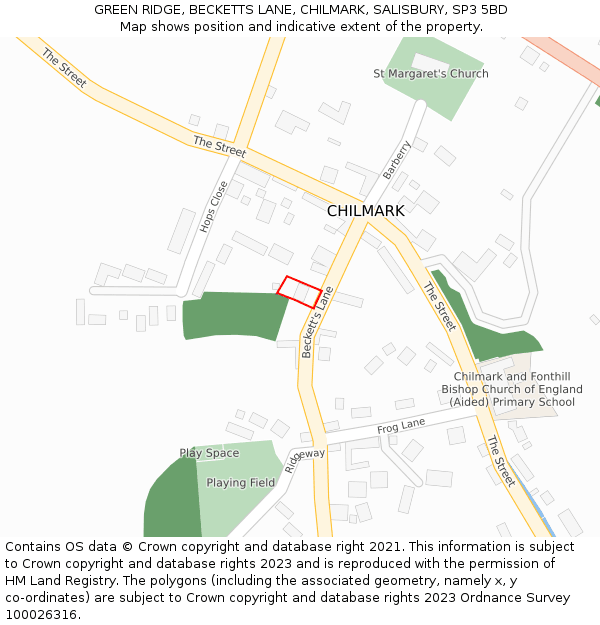 GREEN RIDGE, BECKETTS LANE, CHILMARK, SALISBURY, SP3 5BD: Location map and indicative extent of plot