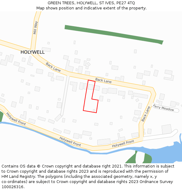 GREEN TREES, HOLYWELL, ST IVES, PE27 4TQ: Location map and indicative extent of plot