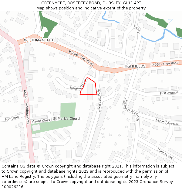 GREENACRE, ROSEBERY ROAD, DURSLEY, GL11 4PT: Location map and indicative extent of plot