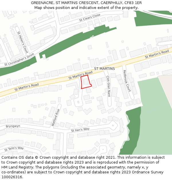 GREENACRE, ST MARTINS CRESCENT, CAERPHILLY, CF83 1ER: Location map and indicative extent of plot