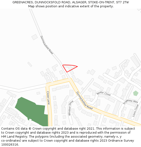 GREENACRES, DUNNOCKSFOLD ROAD, ALSAGER, STOKE-ON-TRENT, ST7 2TW: Location map and indicative extent of plot