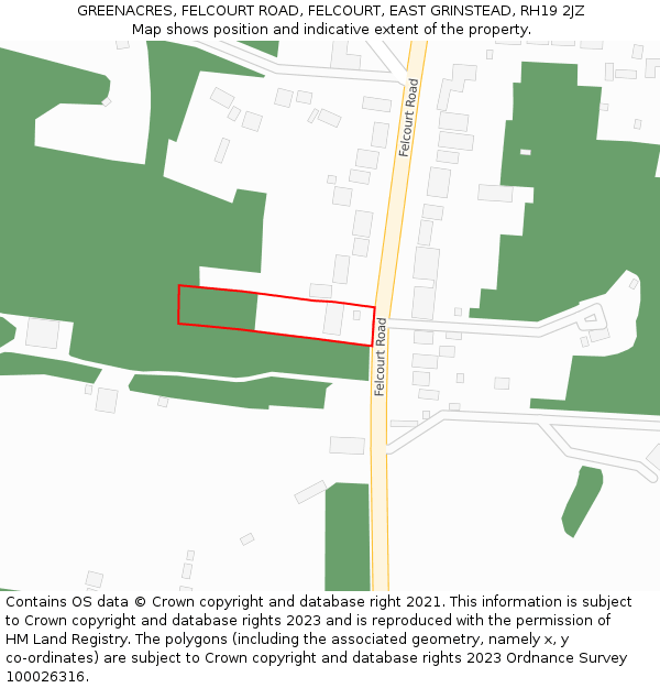 GREENACRES, FELCOURT ROAD, FELCOURT, EAST GRINSTEAD, RH19 2JZ: Location map and indicative extent of plot
