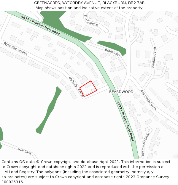 GREENACRES, WYFORDBY AVENUE, BLACKBURN, BB2 7AR: Location map and indicative extent of plot