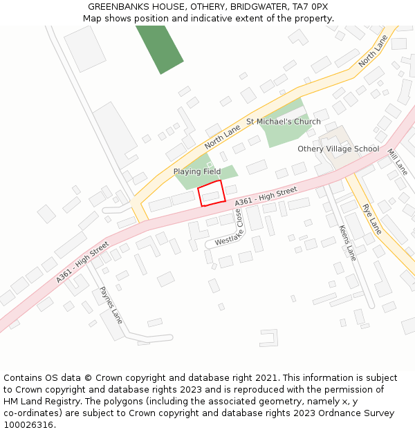 GREENBANKS HOUSE, OTHERY, BRIDGWATER, TA7 0PX: Location map and indicative extent of plot
