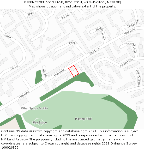 GREENCROFT, VIGO LANE, RICKLETON, WASHINGTON, NE38 9EJ: Location map and indicative extent of plot
