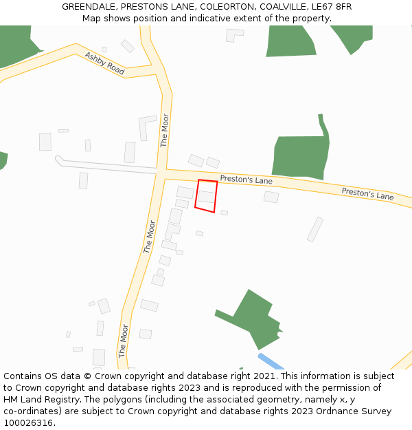 GREENDALE, PRESTONS LANE, COLEORTON, COALVILLE, LE67 8FR: Location map and indicative extent of plot