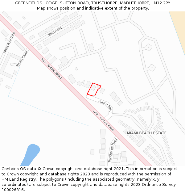 GREENFIELDS LODGE, SUTTON ROAD, TRUSTHORPE, MABLETHORPE, LN12 2PY: Location map and indicative extent of plot