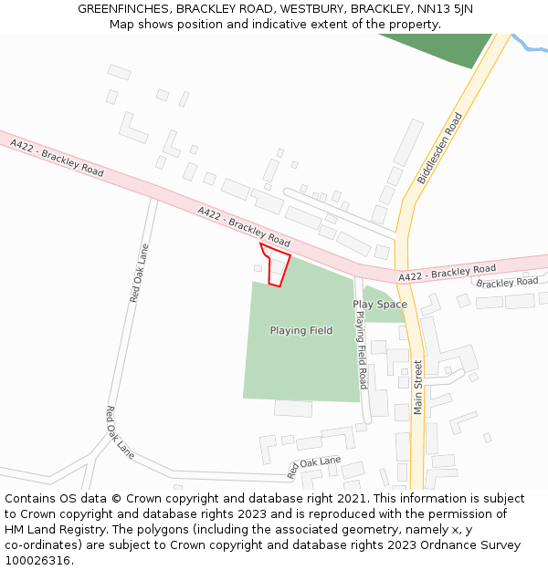 GREENFINCHES, BRACKLEY ROAD, WESTBURY, BRACKLEY, NN13 5JN: Location map and indicative extent of plot