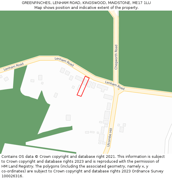 GREENFINCHES, LENHAM ROAD, KINGSWOOD, MAIDSTONE, ME17 1LU: Location map and indicative extent of plot