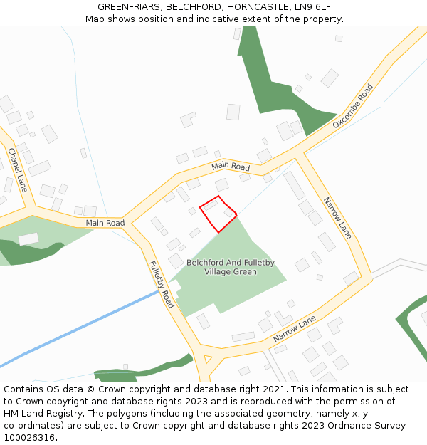 GREENFRIARS, BELCHFORD, HORNCASTLE, LN9 6LF: Location map and indicative extent of plot