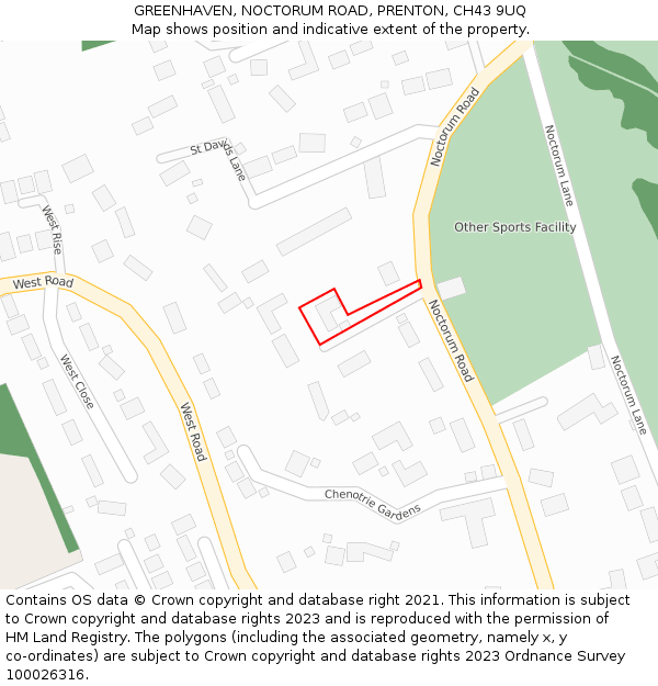 GREENHAVEN, NOCTORUM ROAD, PRENTON, CH43 9UQ: Location map and indicative extent of plot