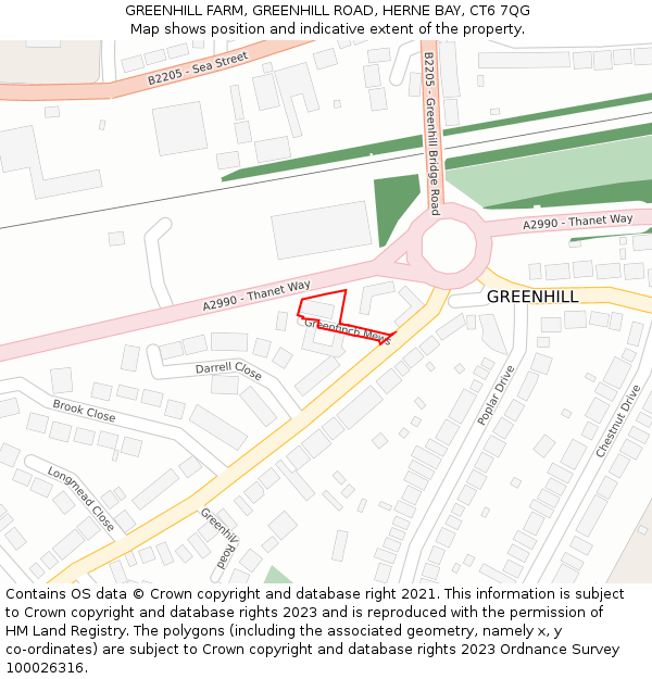 GREENHILL FARM, GREENHILL ROAD, HERNE BAY, CT6 7QG: Location map and indicative extent of plot
